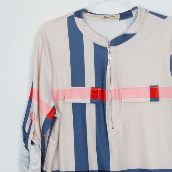 Moyabo Womens Mock Neck 1/2 Zip Pullover Top Size XL Roll Tab Sleeve Artsy - Picture 3 of 9